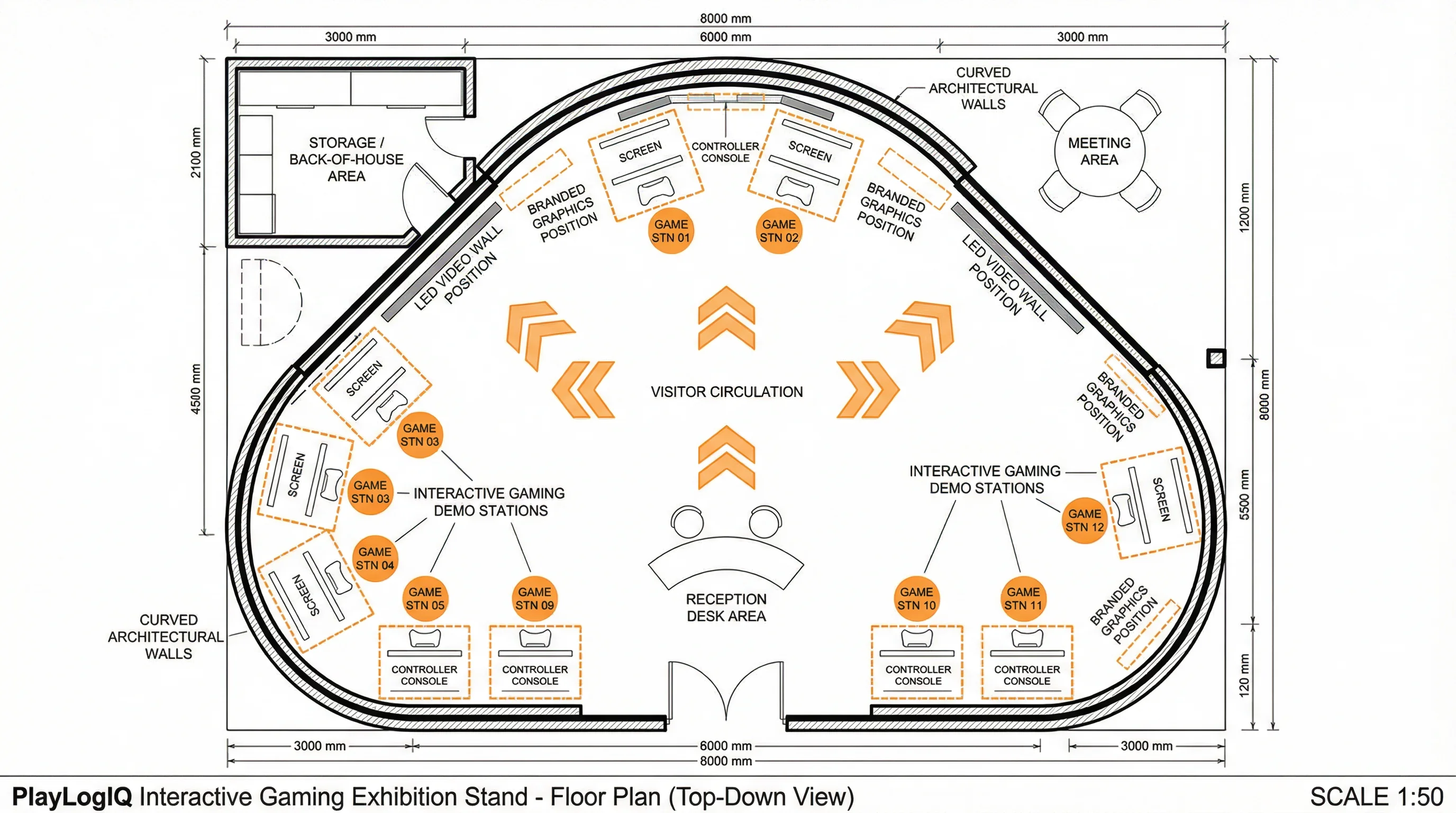 PlayLogIQ Interactive Gaming Exhibition Stand - Floor Plan
